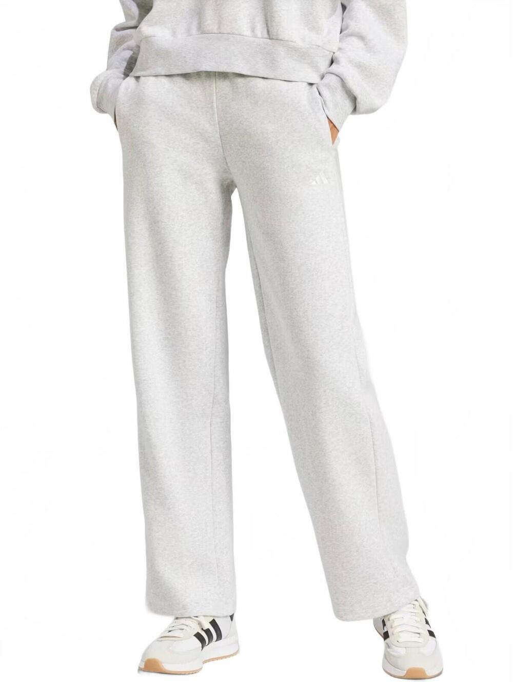 Adidas Essentials Small Logo Feel Cozy Open-Hem Pants Light Grey Heather Medium